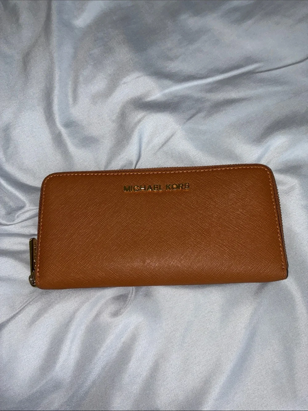 Michael Kors Brown Leather Zip-Around Wallet with Gold Logo